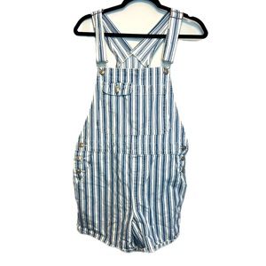 American Eagle Outfitters Blue and White Striped Denim Short Overalls
